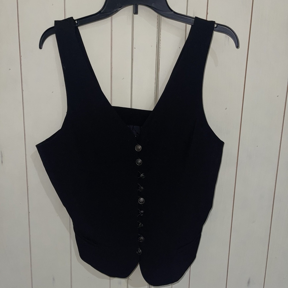 VTG Women Sandro Sleeveless Button Down Vest Black Sz M Rayon Blend Suit Preppy - Picture 5 of 8